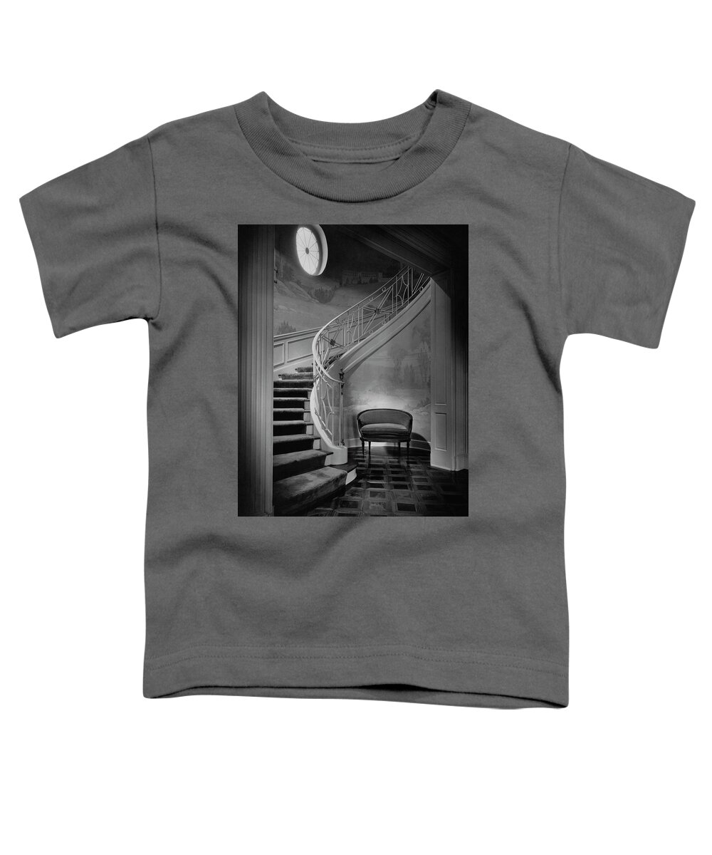Interior Toddler T-Shirt featuring the photograph Curving Staircase In The Home Of W. E. Sheppard by Maynard Parker