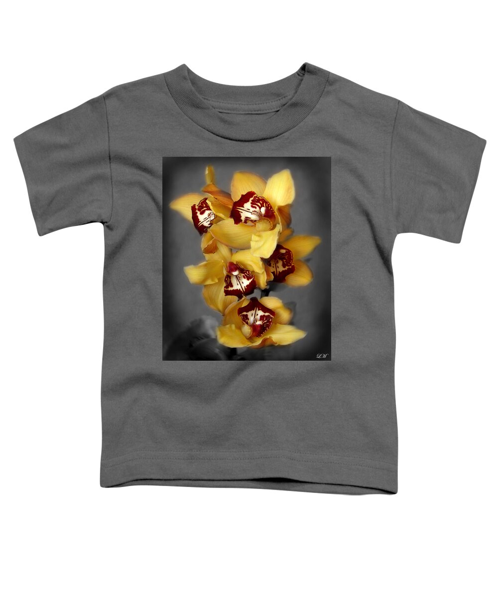 Flowers Toddler T-Shirt featuring the photograph Cymbidium Orchid Orange I Still Life Flower Art Poster by Lily Malor
