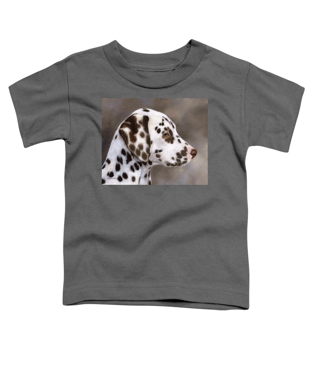 Dog Toddler T-Shirt featuring the painting Dalmatian Puppy Painting by Rachel Stribbling