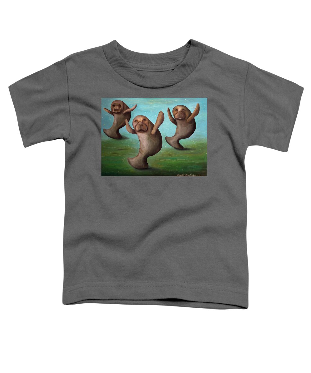 Manatee Toddler T-Shirt featuring the painting Dance Of The Manatees edit 2 by Leah Saulnier The Painting Maniac