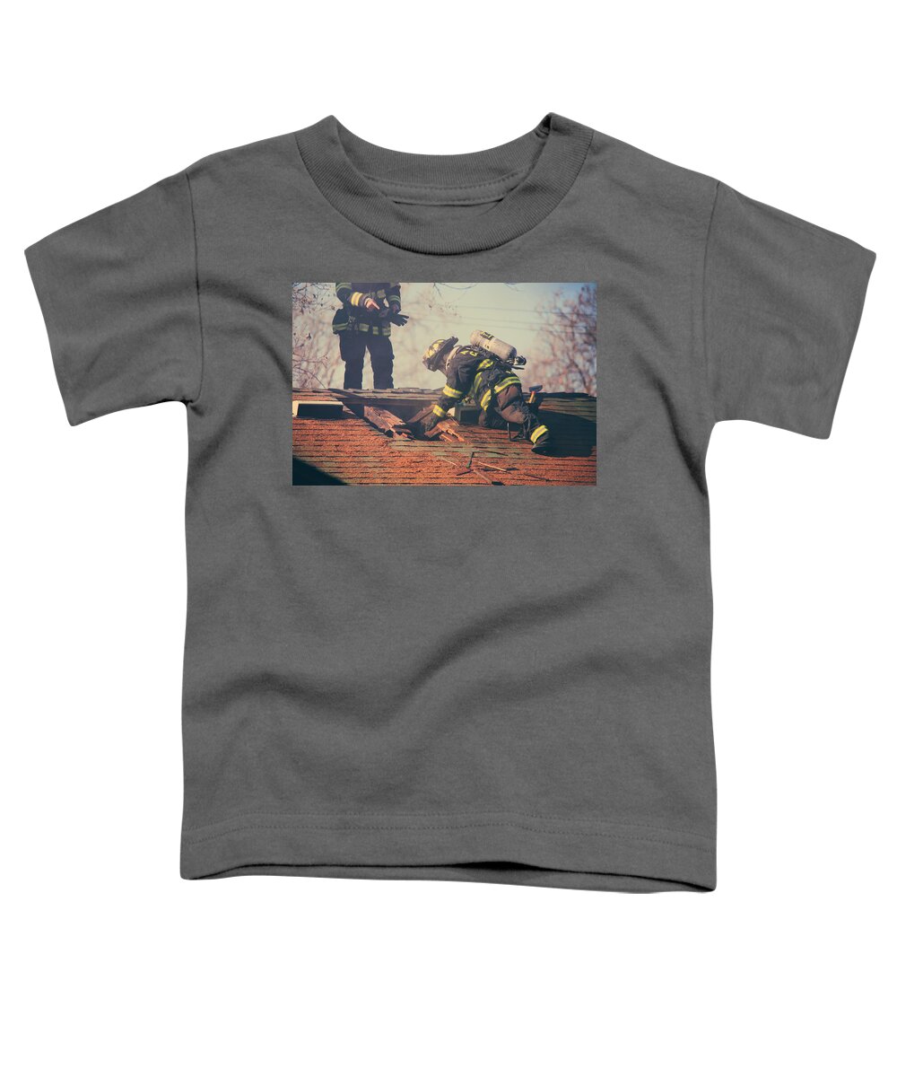 Firemen Toddler T-Shirt featuring the photograph Dangerous Work by Laurie Search