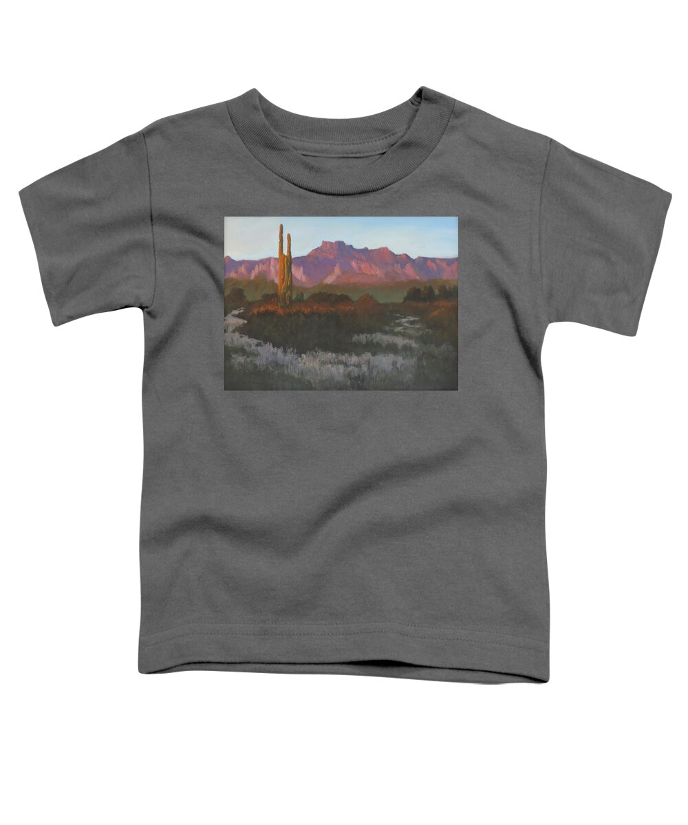 Arizona Toddler T-Shirt featuring the painting Desert Sunset Glow by Bill Tomsa