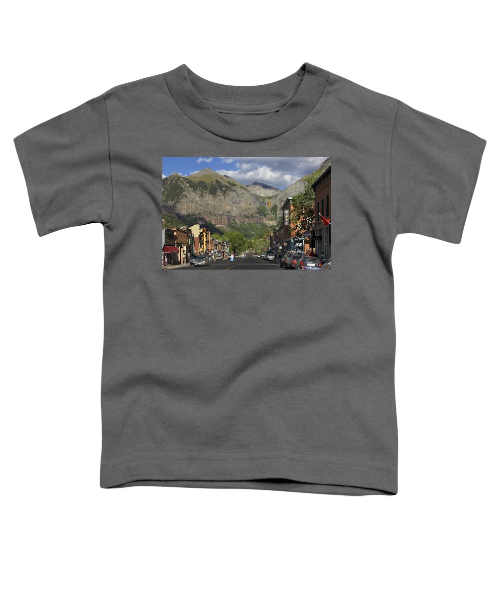 Rocky Mountains Toddler T-Shirt featuring the photograph Downtown Telluride Colorado by Mike McGlothlen