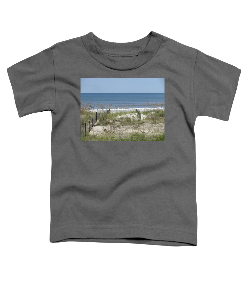 Landscape Toddler T-Shirt featuring the photograph Dune Fences Oats Sea by Ellen Meakin