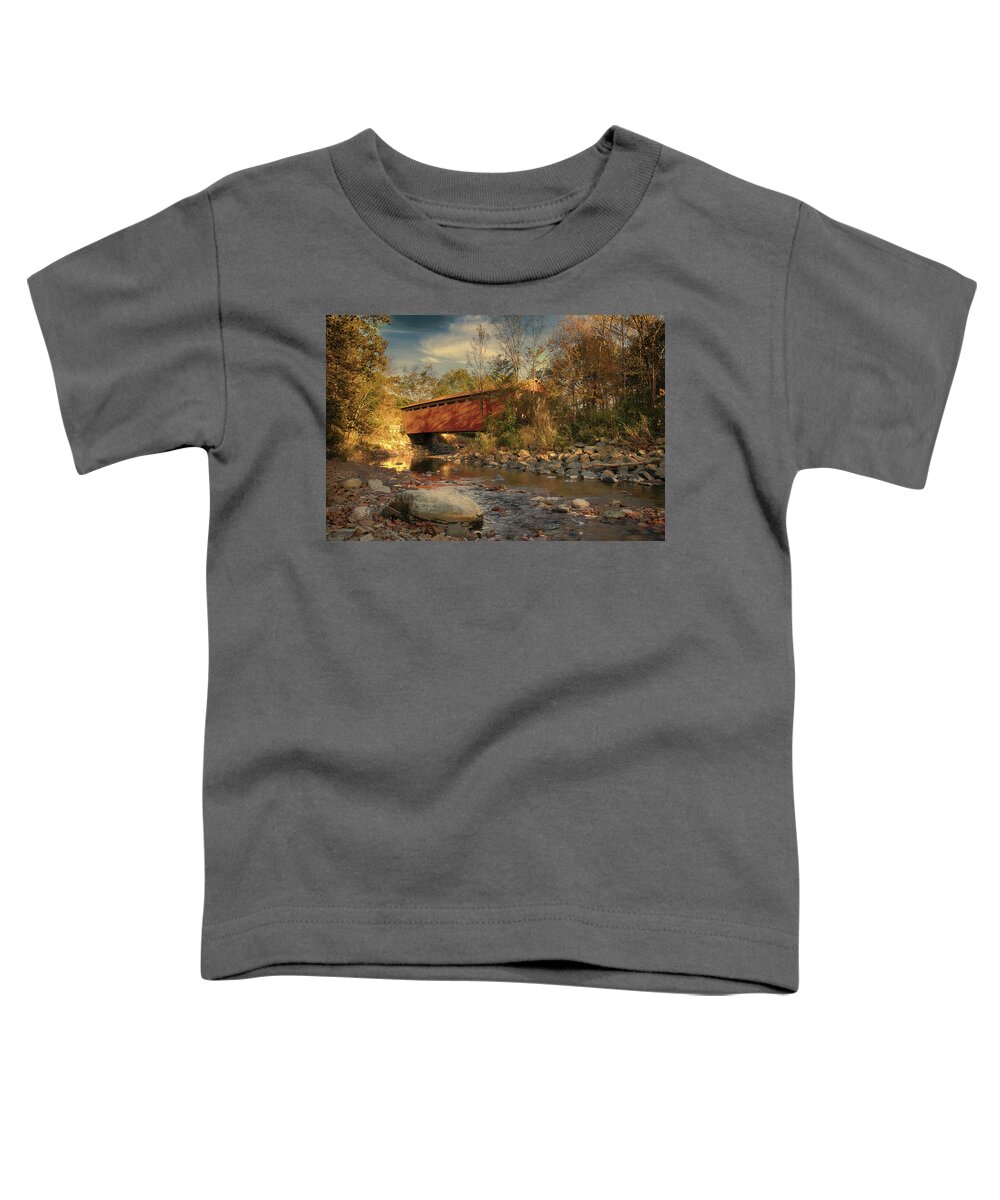 Cvnp Toddler T-Shirt featuring the photograph Everett Rd Summit County Ohio Covered Bridge Fall by Jack R Perry