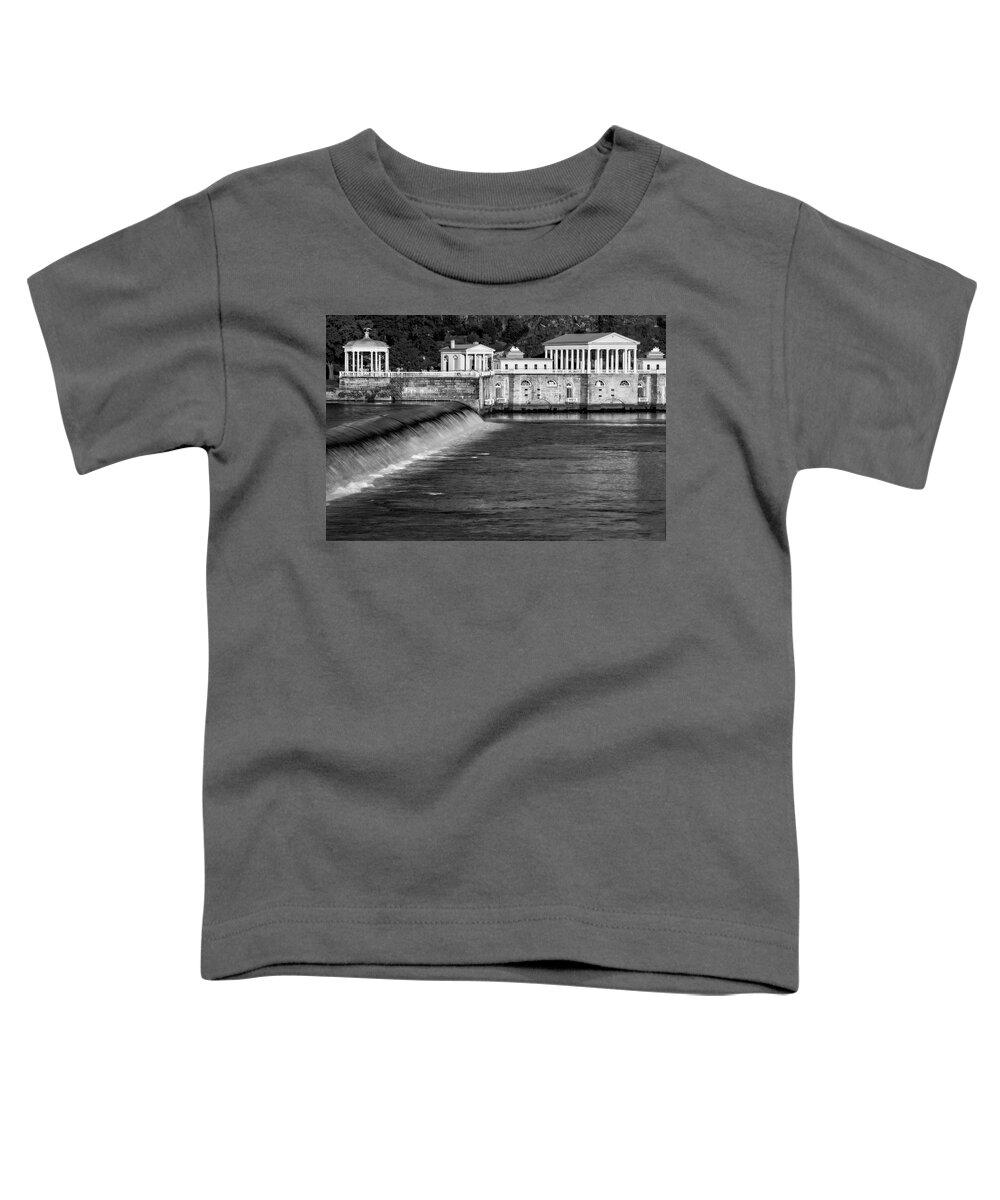 Fairmount Dam Toddler T-Shirt featuring the photograph Fairmount Water Works Park BW by Susan Candelario