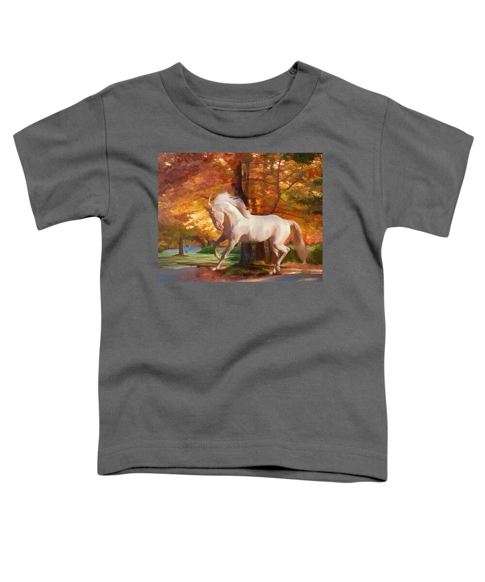 White Stallions Toddler T-Shirt featuring the photograph Fall's Fancy by Melinda Hughes-Berland