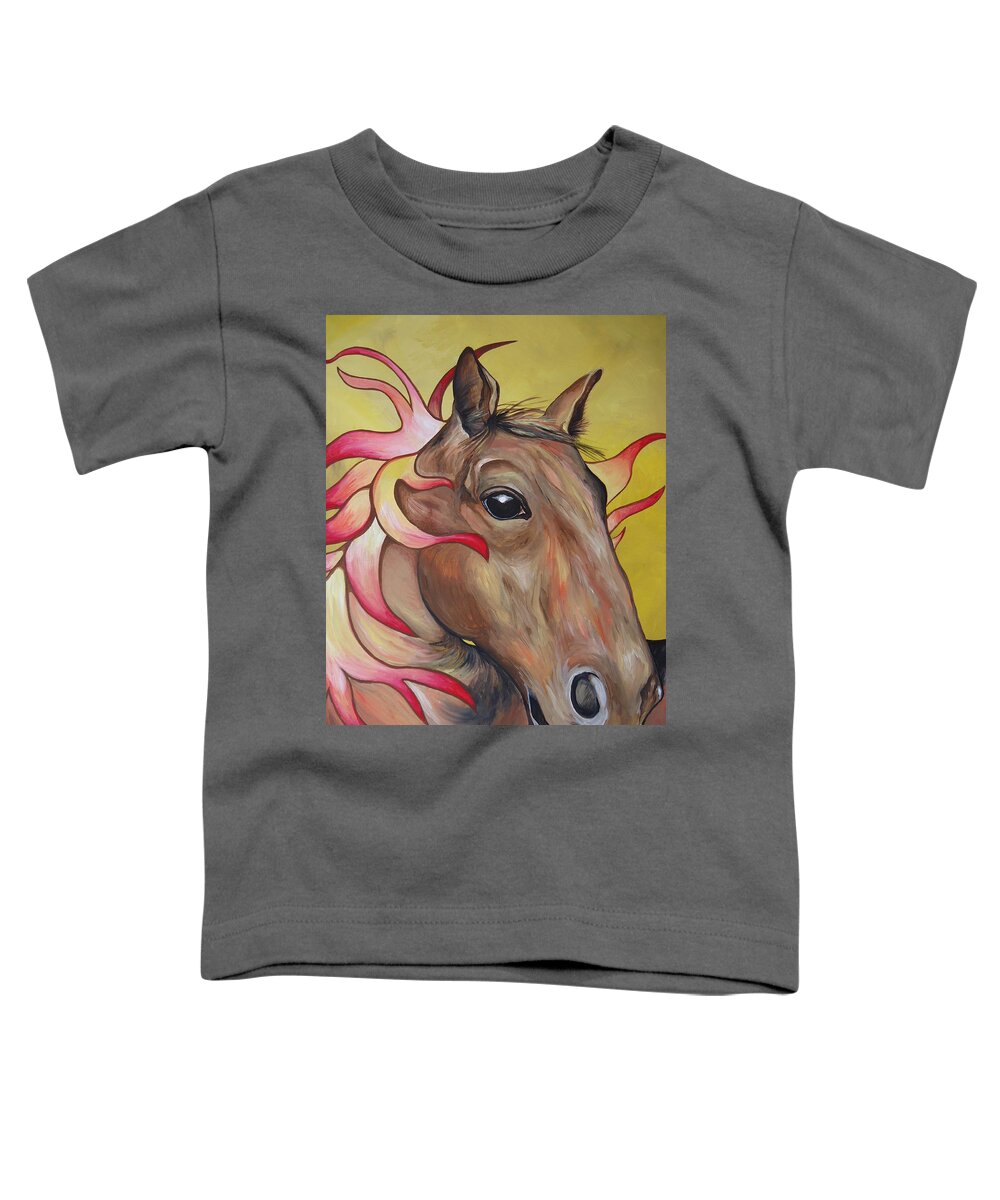 Horse Toddler T-Shirt featuring the painting Fire Horse by Leslie Manley
