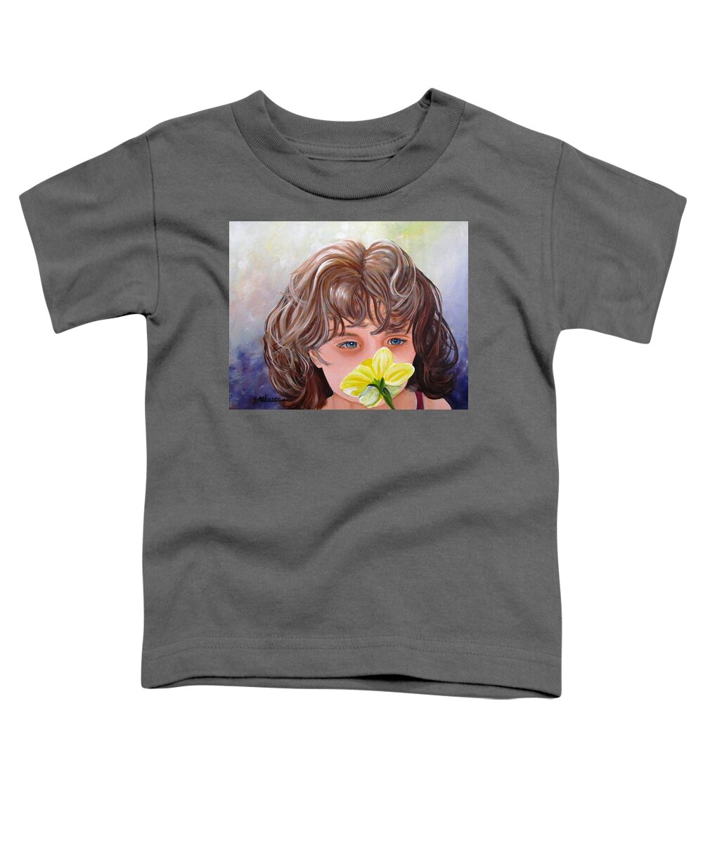 Daffodil Toddler T-Shirt featuring the painting First Daffodil by Carol Allen Anfinsen