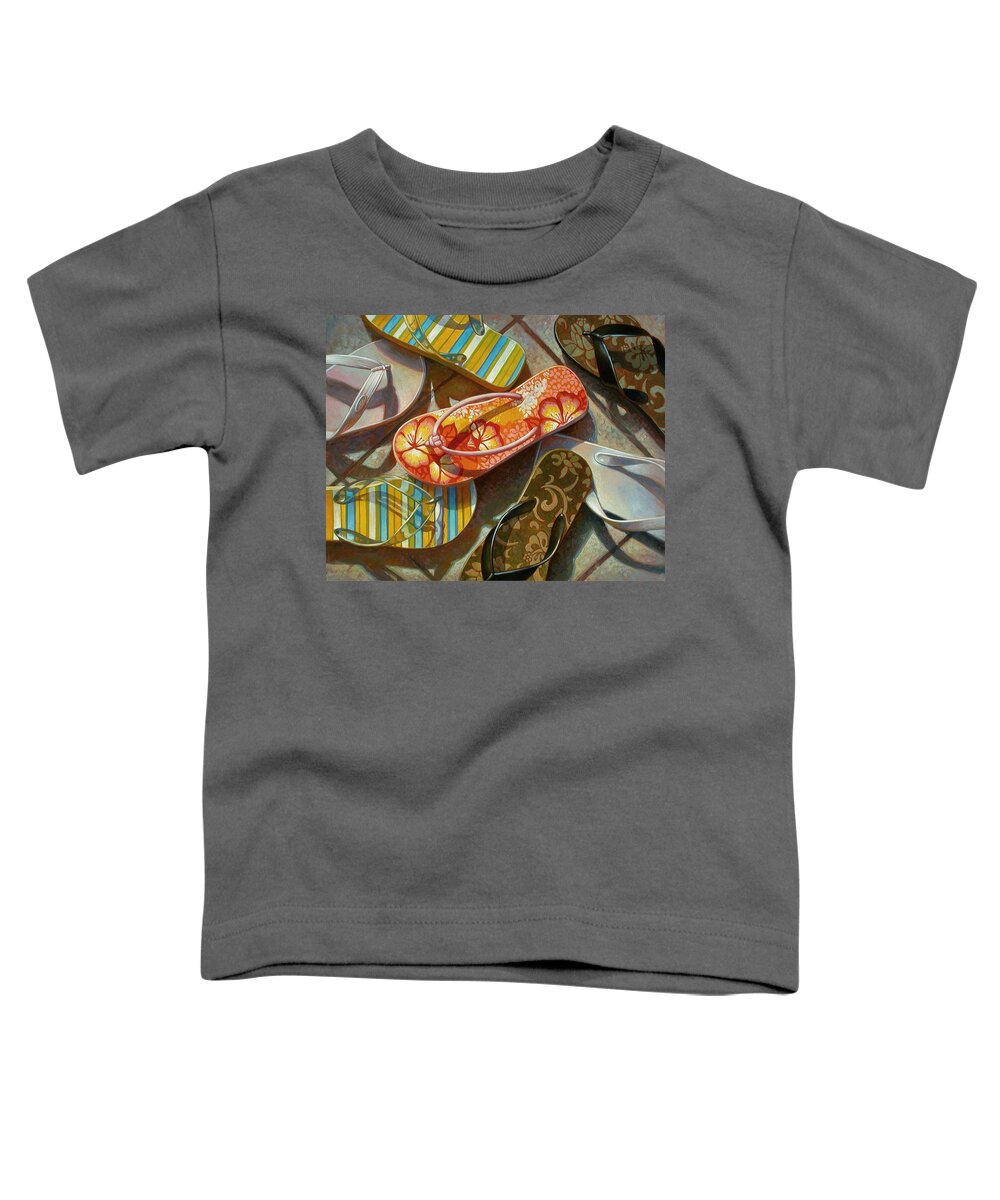 Still Life Toddler T-Shirt featuring the painting Flip Flops by Mia Tavonatti