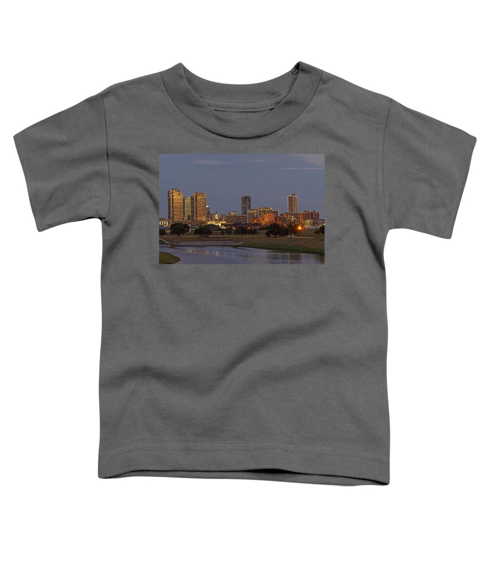 Sunset Toddler T-Shirt featuring the photograph Fort Worth Skyline Golden Hour by Jonathan Davison