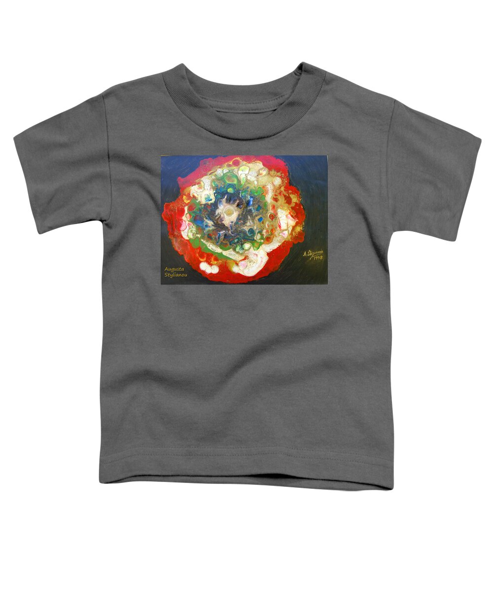 Augusta Stylianou Toddler T-Shirt featuring the painting Galaxy with Solar Systems by Augusta Stylianou