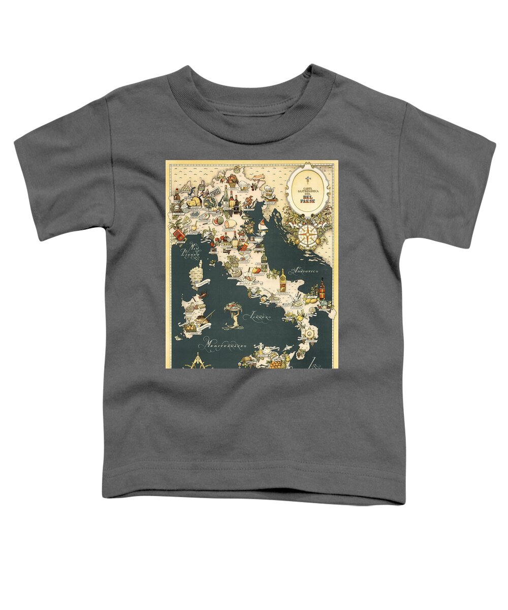 Italy Toddler T-Shirt featuring the photograph Gastronomic Map of Italy 1949 by Andrew Fare