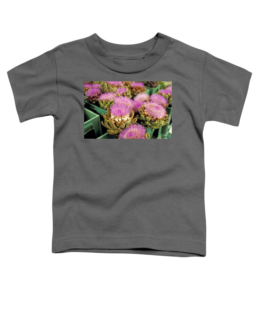 No People; Horizontal; Outdoors; Day; Focus On Foreground; Still Life; Large Group Of Objects; Nature; Flower; Flower Head; Aachen;germany; Artichoke Toddler T-Shirt featuring the photograph Germany Aachen Munsterplatz Artichoke Flowers by Anonymous