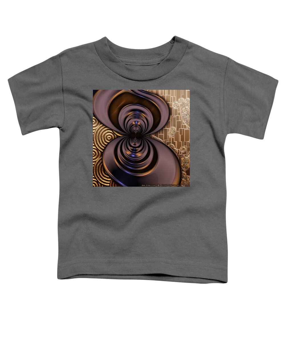 Brown Toddler T-Shirt featuring the digital art Gilded Fractal 2 by Ann Stretton