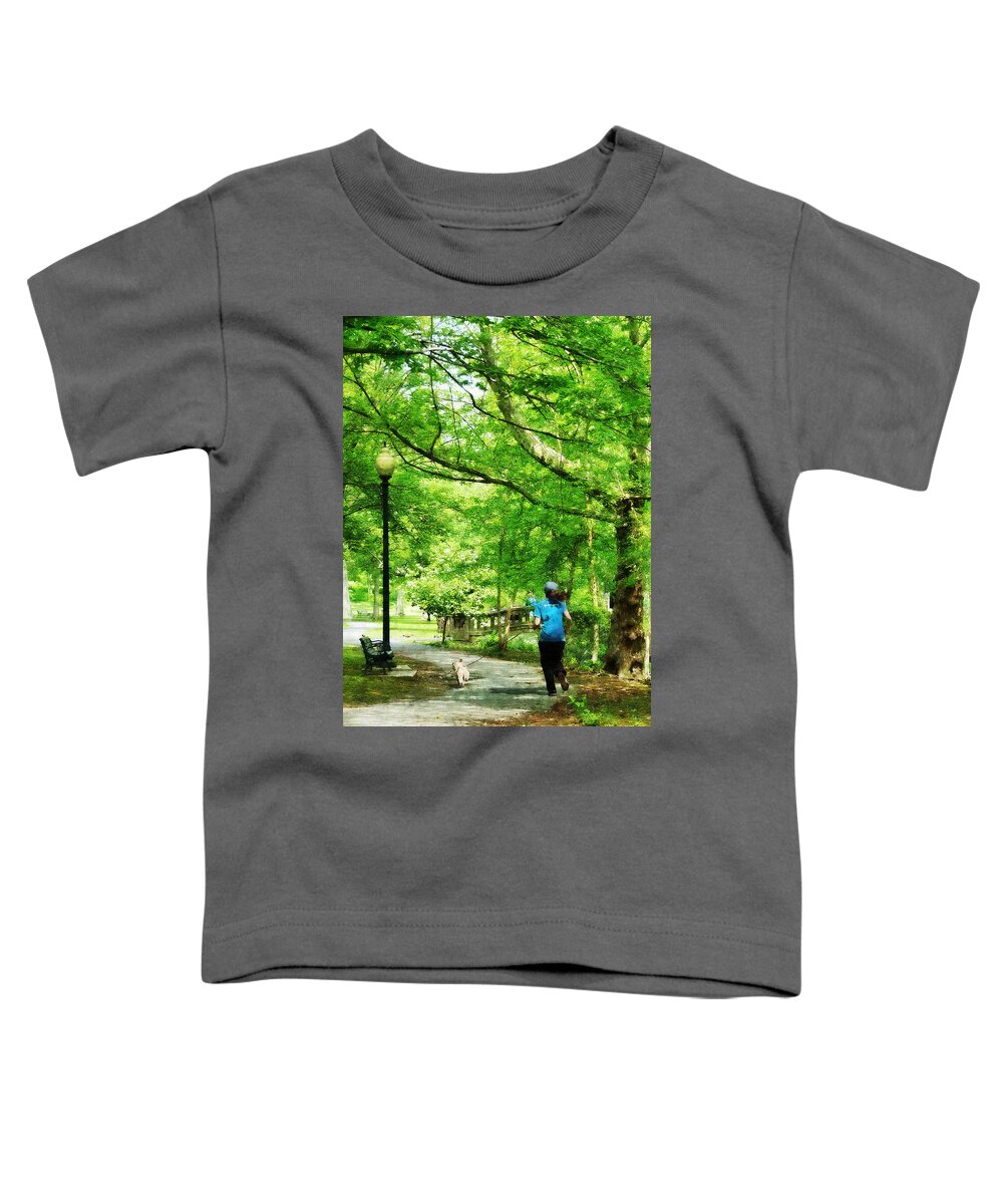 Jogging Toddler T-Shirt featuring the photograph Girl Jogging with Dog by Susan Savad