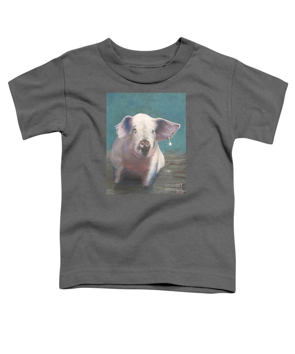 Pig Toddler T-Shirt featuring the painting Girl with a Pearl Earring II by Phyllis Andrews