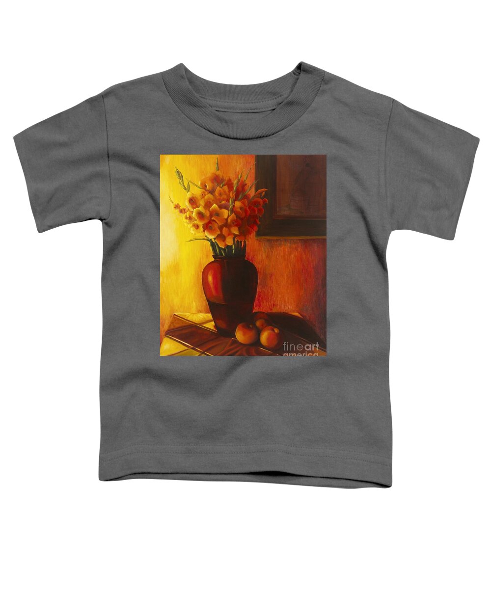 Still Life Toddler T-Shirt featuring the painting Gladioli Red by Marlene Book