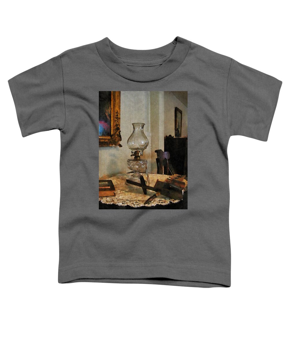 Lamp Toddler T-Shirt featuring the photograph Glass Lamp and Stereopticon by Susan Savad