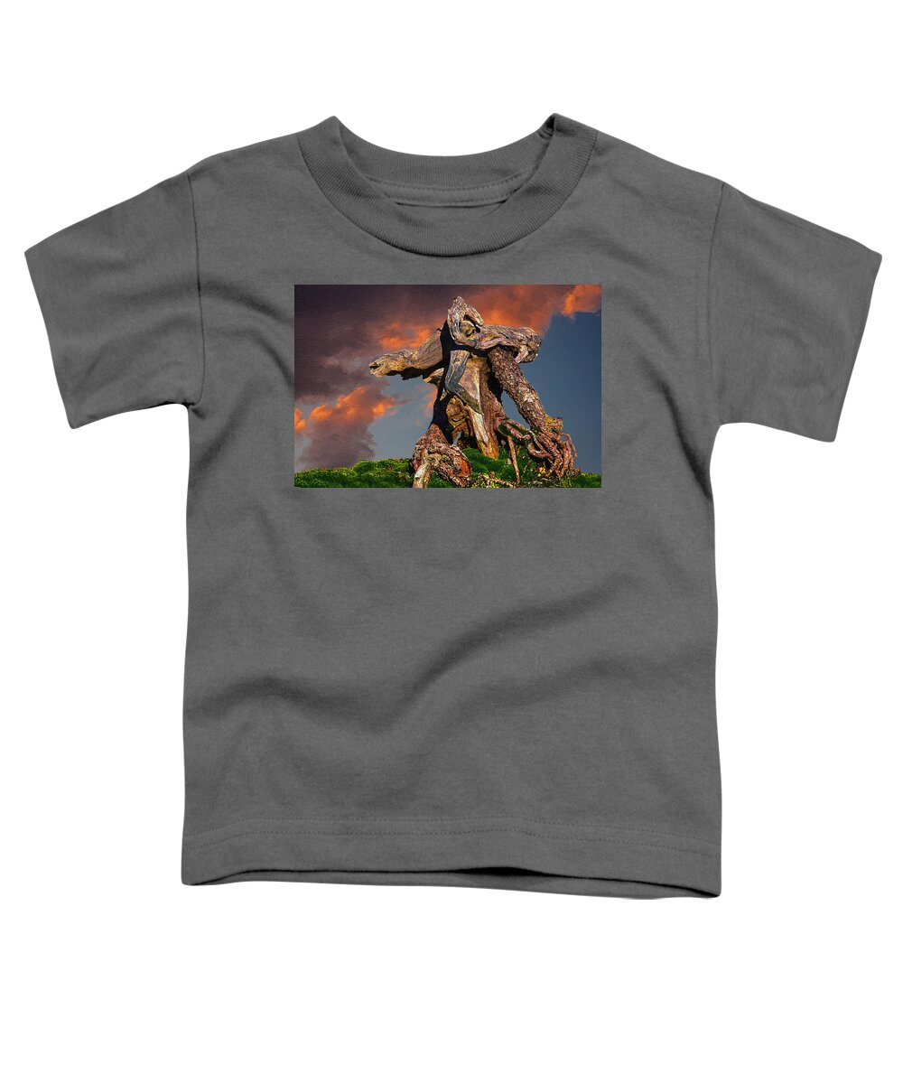 Arboretum Toddler T-Shirt featuring the painting Gnarled Tree Trunk at Sunset by John Haldane