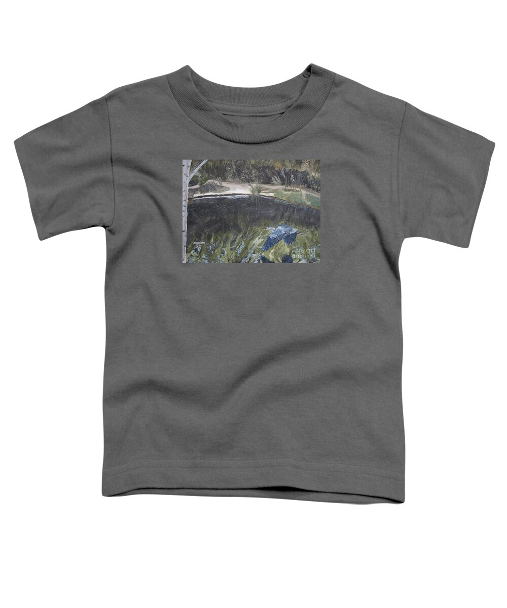 Ian Toddler T-Shirt featuring the painting Great Blue Heron in Flight by Ian Donley