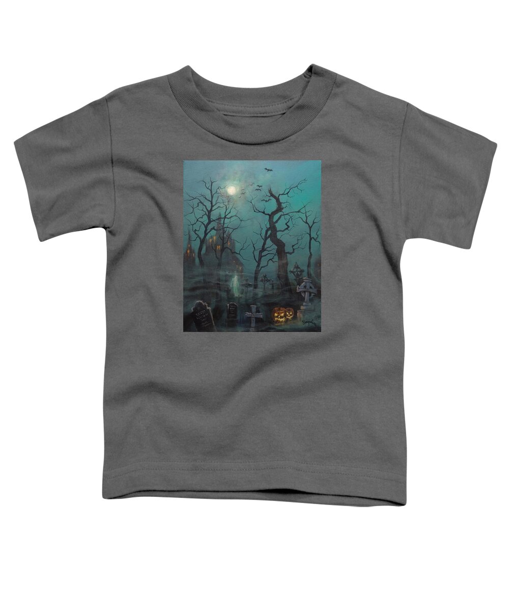  Cemetery Toddler T-Shirt featuring the painting Halloween Ghost by Tom Shropshire