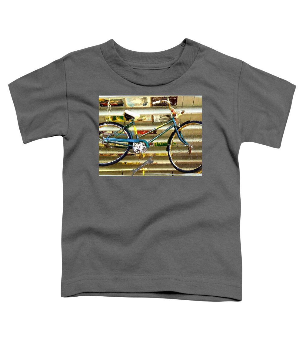 Blue Bike Toddler T-Shirt featuring the painting Hanging Bike by Joan Reese