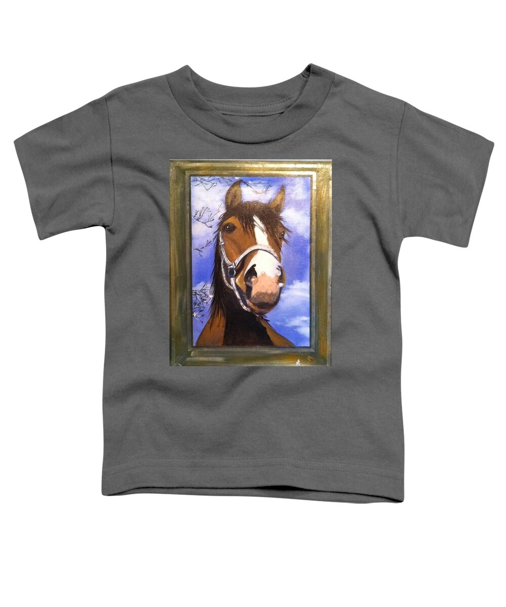 Art Toddler T-Shirt featuring the painting Head Of A Horse by Ryszard Ludynia
