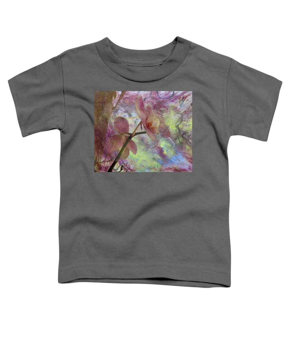 Mixed Media Toddler T-Shirt featuring the mixed media Hidden Orchid by Donna Walsh