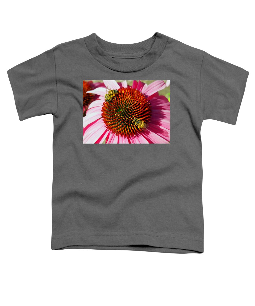 Nature Toddler T-Shirt featuring the photograph Honey Bees and Echinacea Flowers by Amy McDaniel