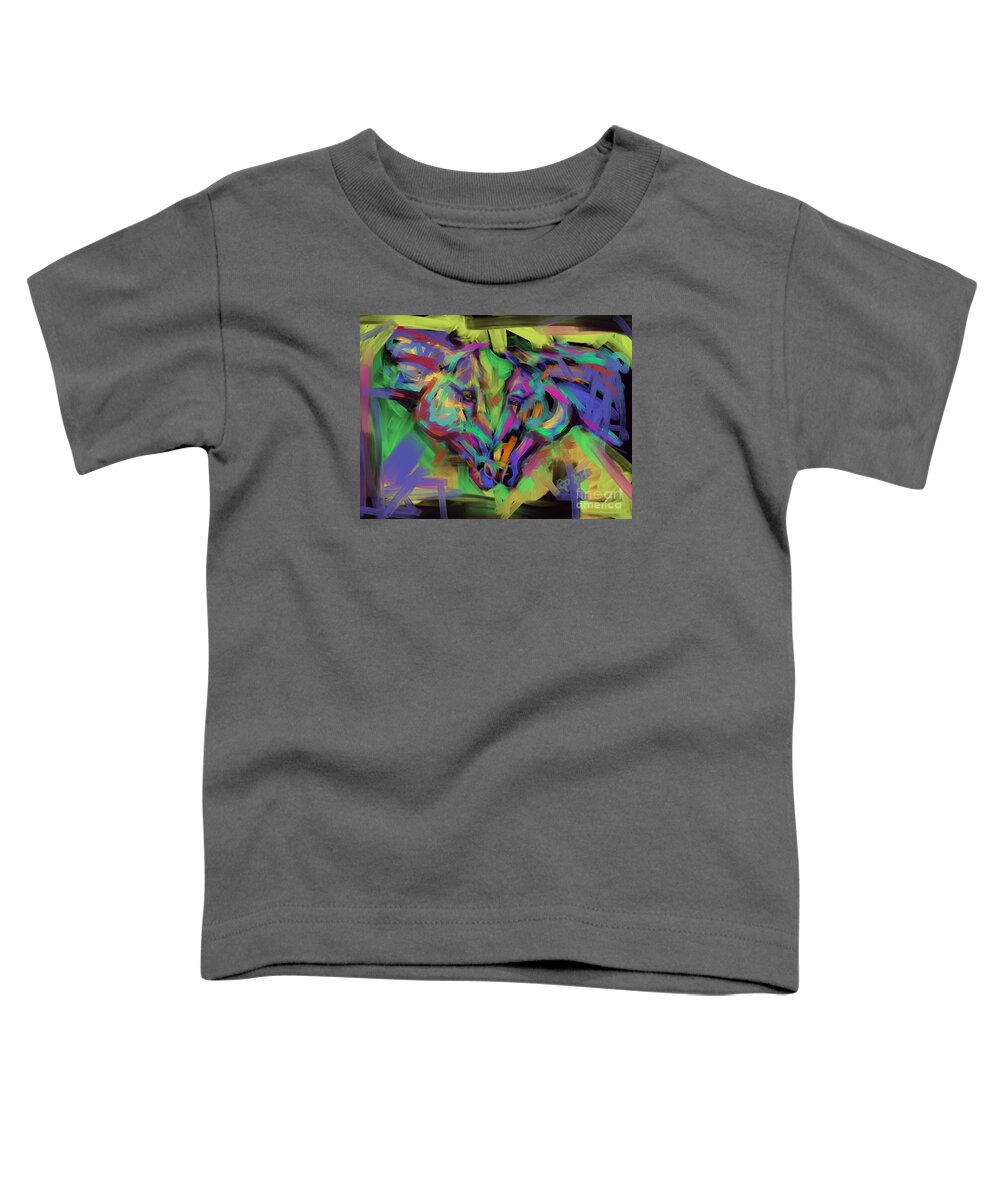 Horse Toddler T-Shirt featuring the painting Horses together in colour by Go Van Kampen