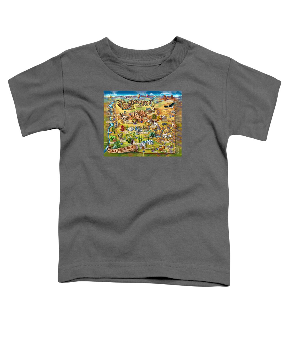 Arizona Map Toddler T-Shirt featuring the painting Illustrated Map of Arizona by Maria Rabinky