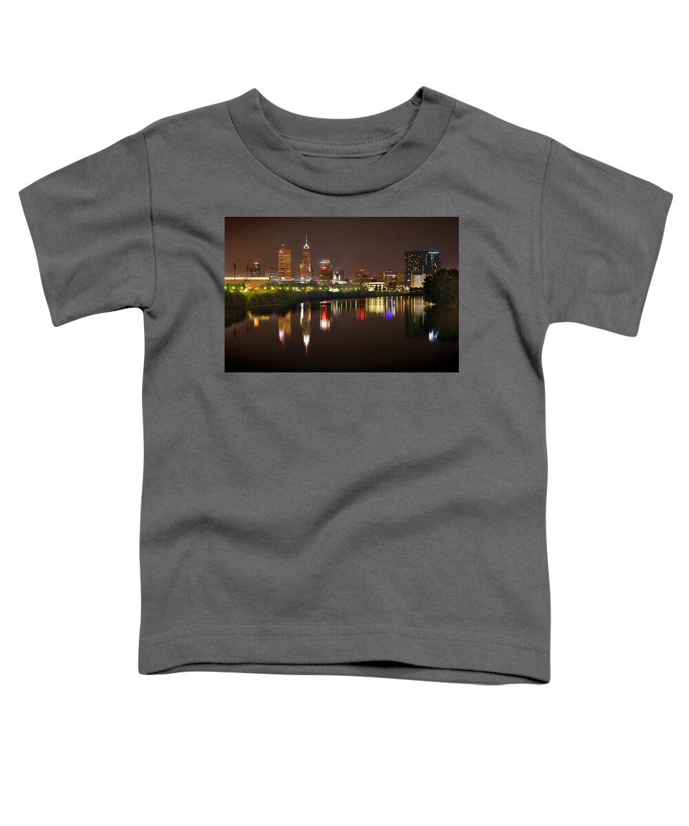 Indianapolis Toddler T-Shirt featuring the photograph Indianapolis Skyline at Night Indy Downtown Color Panorama by Jon Holiday