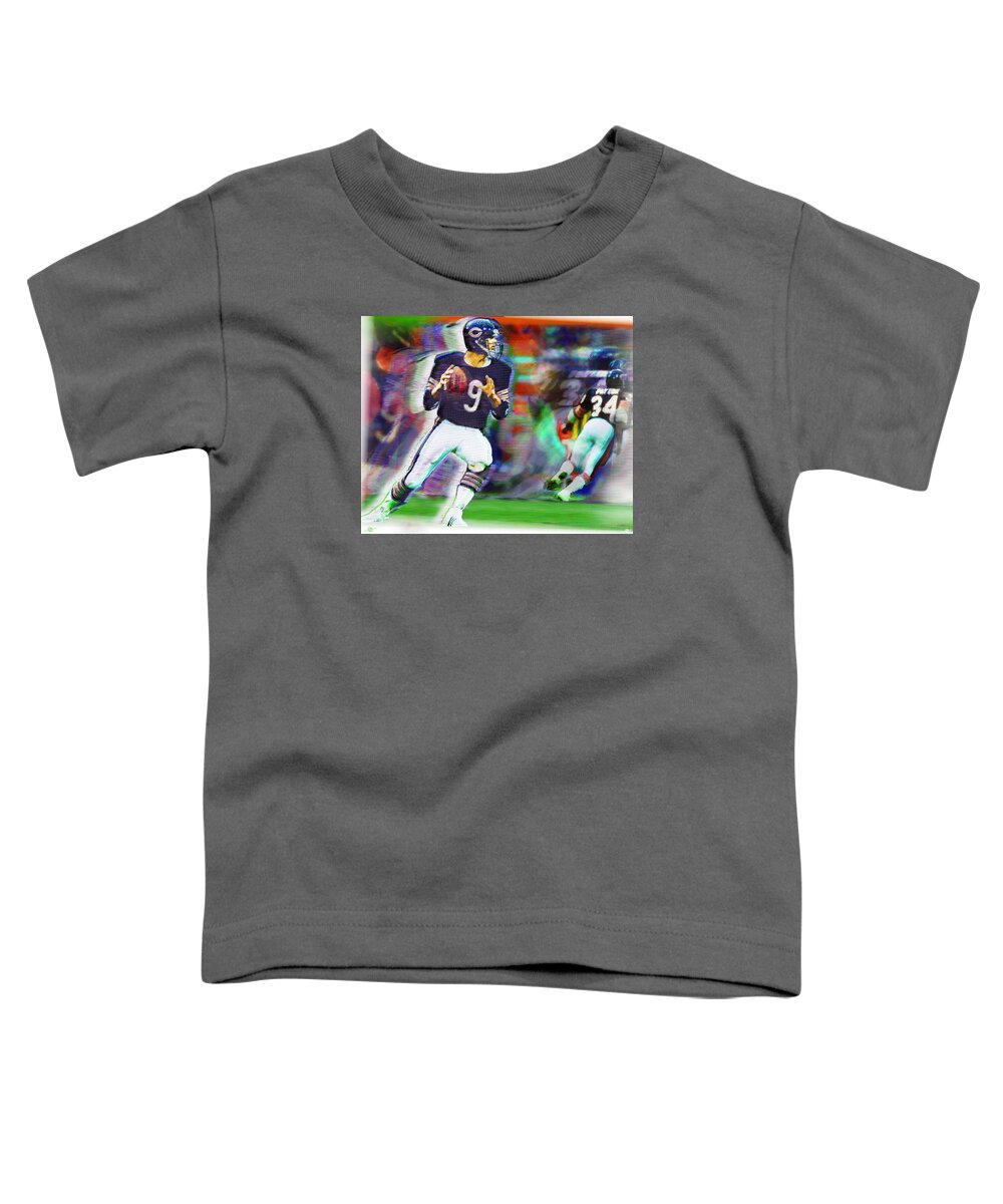 Nfl Toddler T-Shirt featuring the painting Jim McMahon With Walter Payton Chicago Bears by Tony Rubino