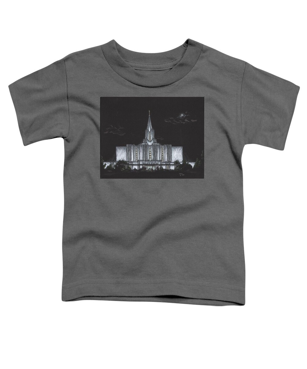 Jordan River Toddler T-Shirt featuring the drawing Jordan River Utah LDS Temple by Pris Hardy