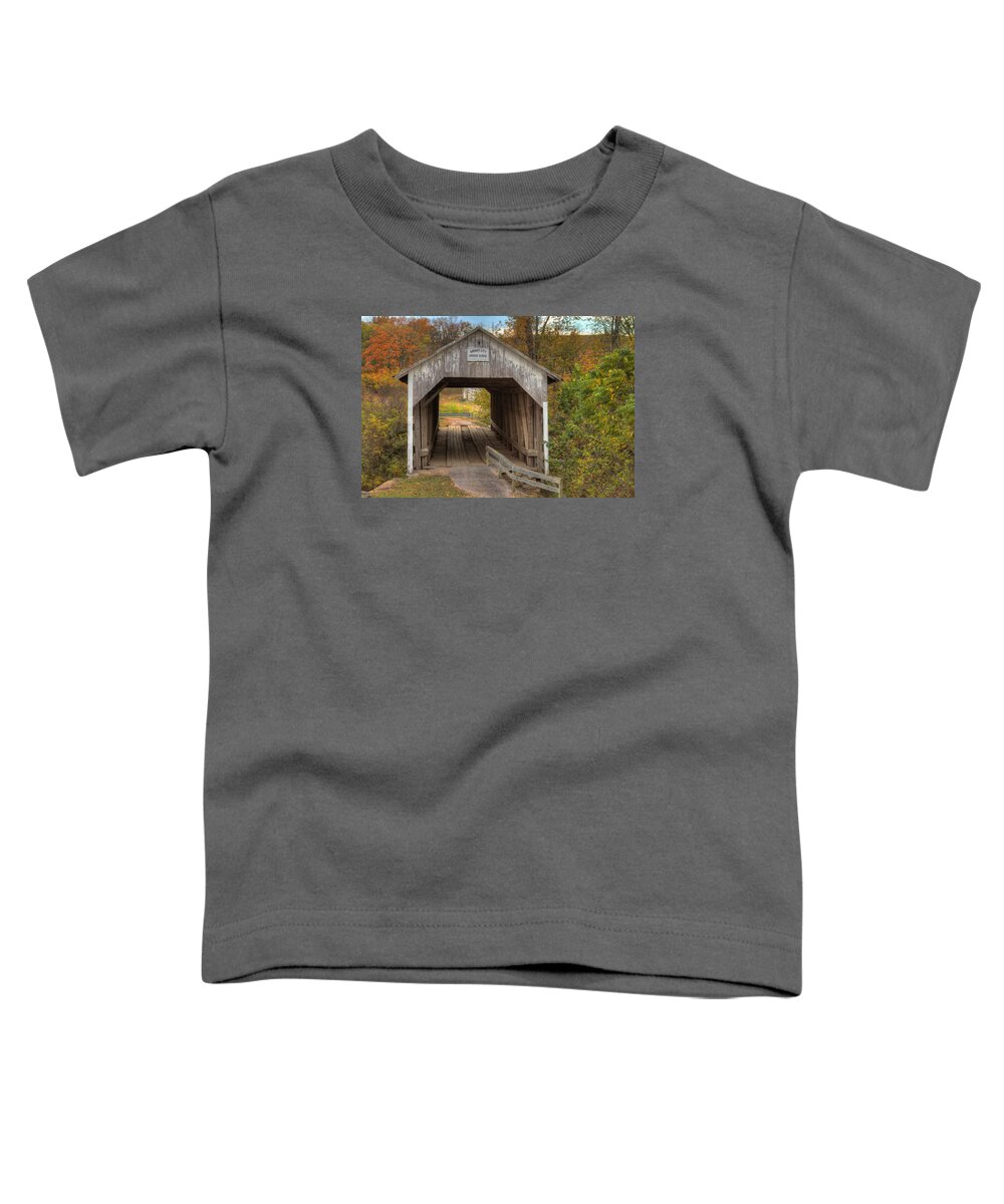 Hillsboro Toddler T-Shirt featuring the photograph KY Hillsboro or Grange City Covered Bridge by Jack R Perry