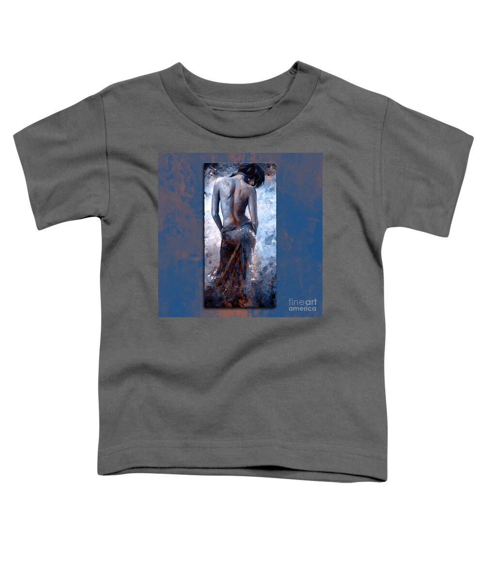 Lady Toddler T-Shirt featuring the painting Lady in red 27 style version Magic Blue by Emerico Imre Toth