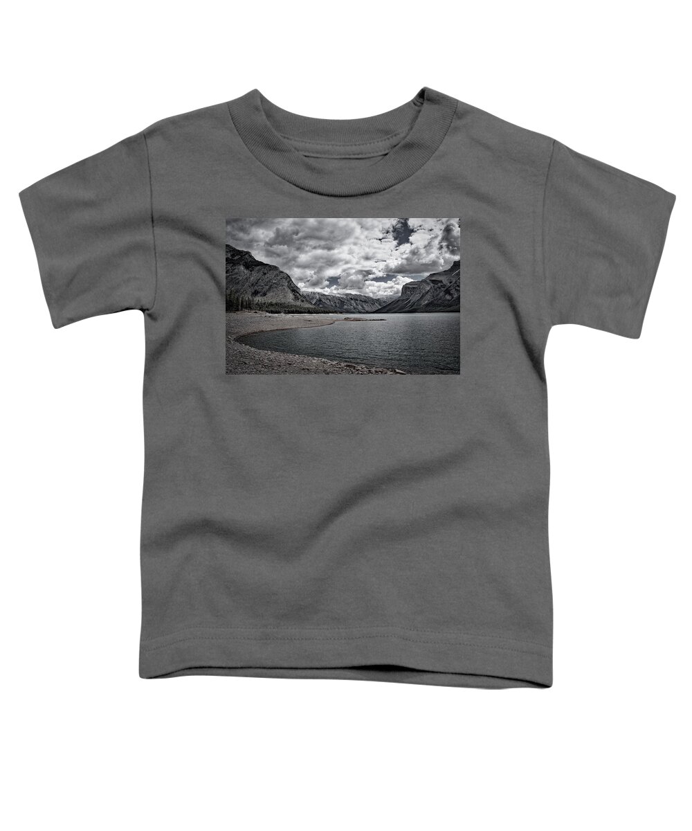 Lake Minnewanka Toddler T-Shirt featuring the photograph Lake Minnewanka - Black and White by Stuart Litoff