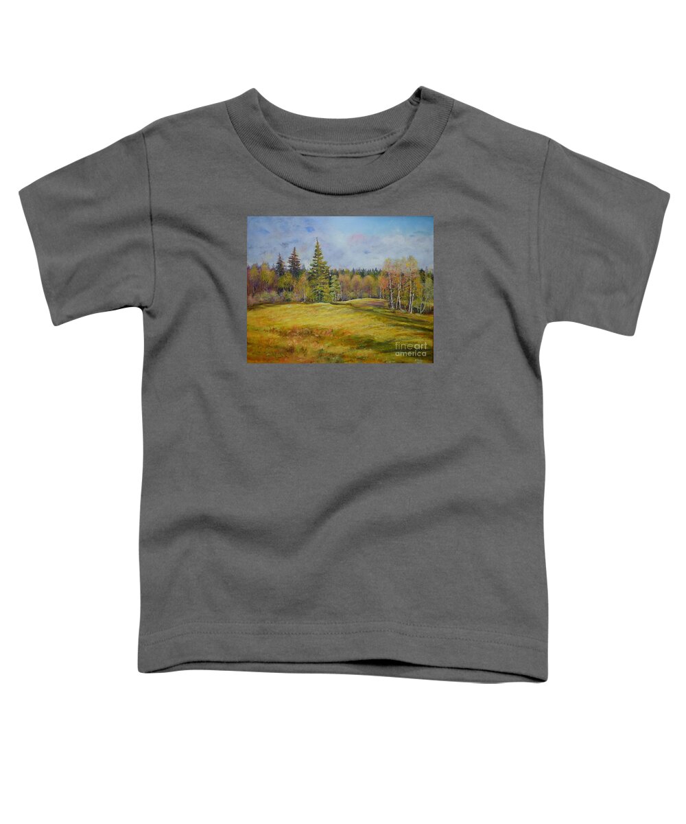 Raija Merila Toddler T-Shirt featuring the painting Landscape From Pyhajarvi by Raija Merila