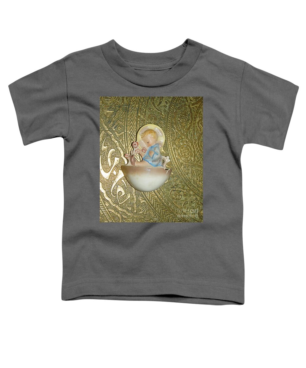 Baby Toddler T-Shirt featuring the photograph Newborn boy in the baptismal font Sculpture by Eva-Maria Di Bella