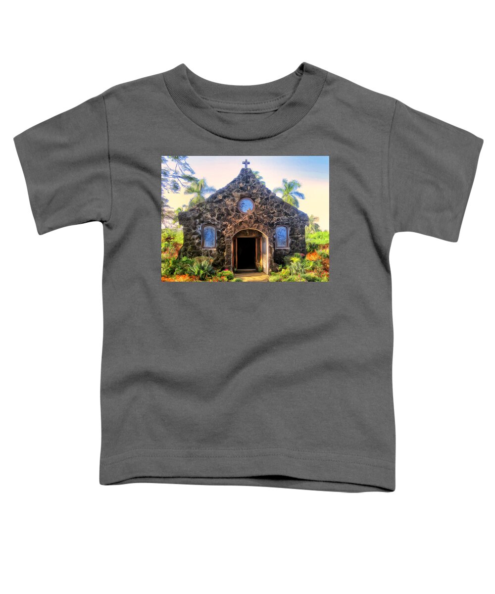 Lava Rock Toddler T-Shirt featuring the painting Little Lava Rock Church Kauai by Dominic Piperata