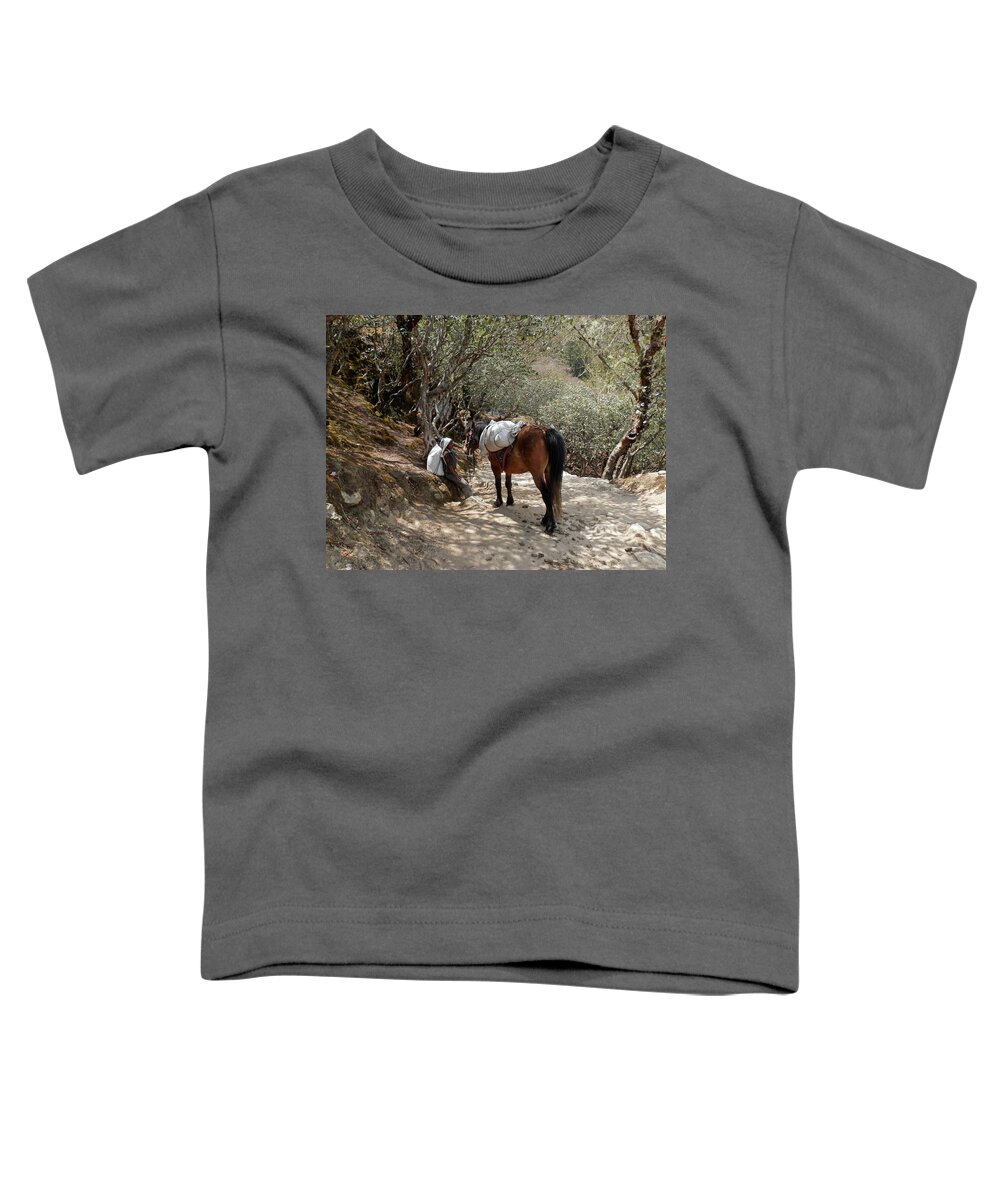 Porter Toddler T-Shirt featuring the photograph Little Porter with Horse by Pema Hou