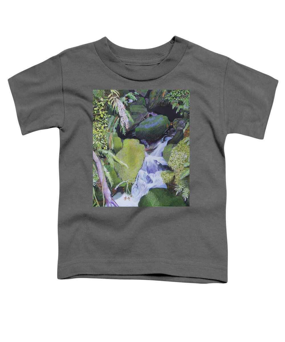 Green Toddler T-Shirt featuring the mixed media Small Waterfall by Constance DRESCHER