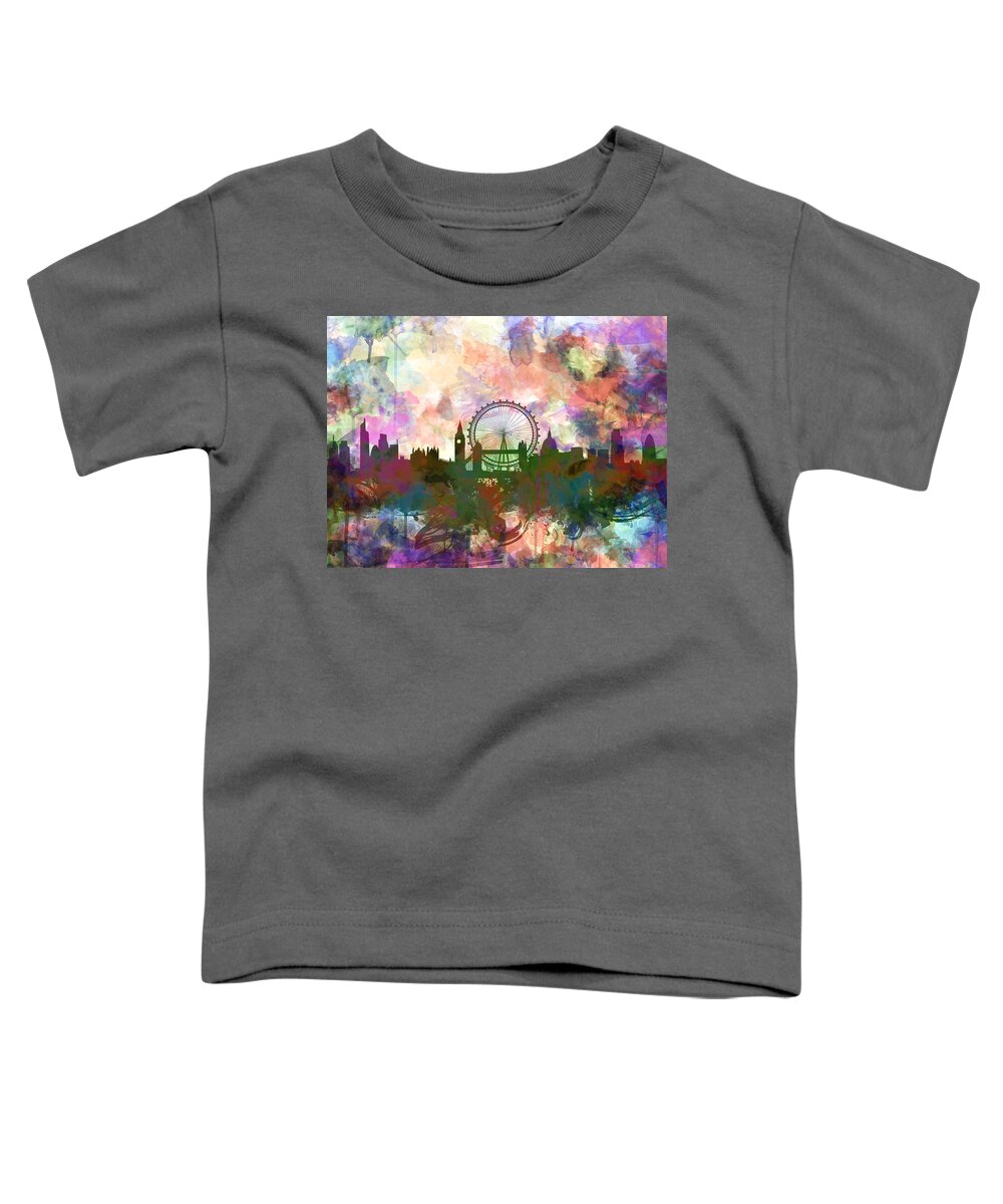 London Toddler T-Shirt featuring the painting London Skyline Watercolor by Bekim M