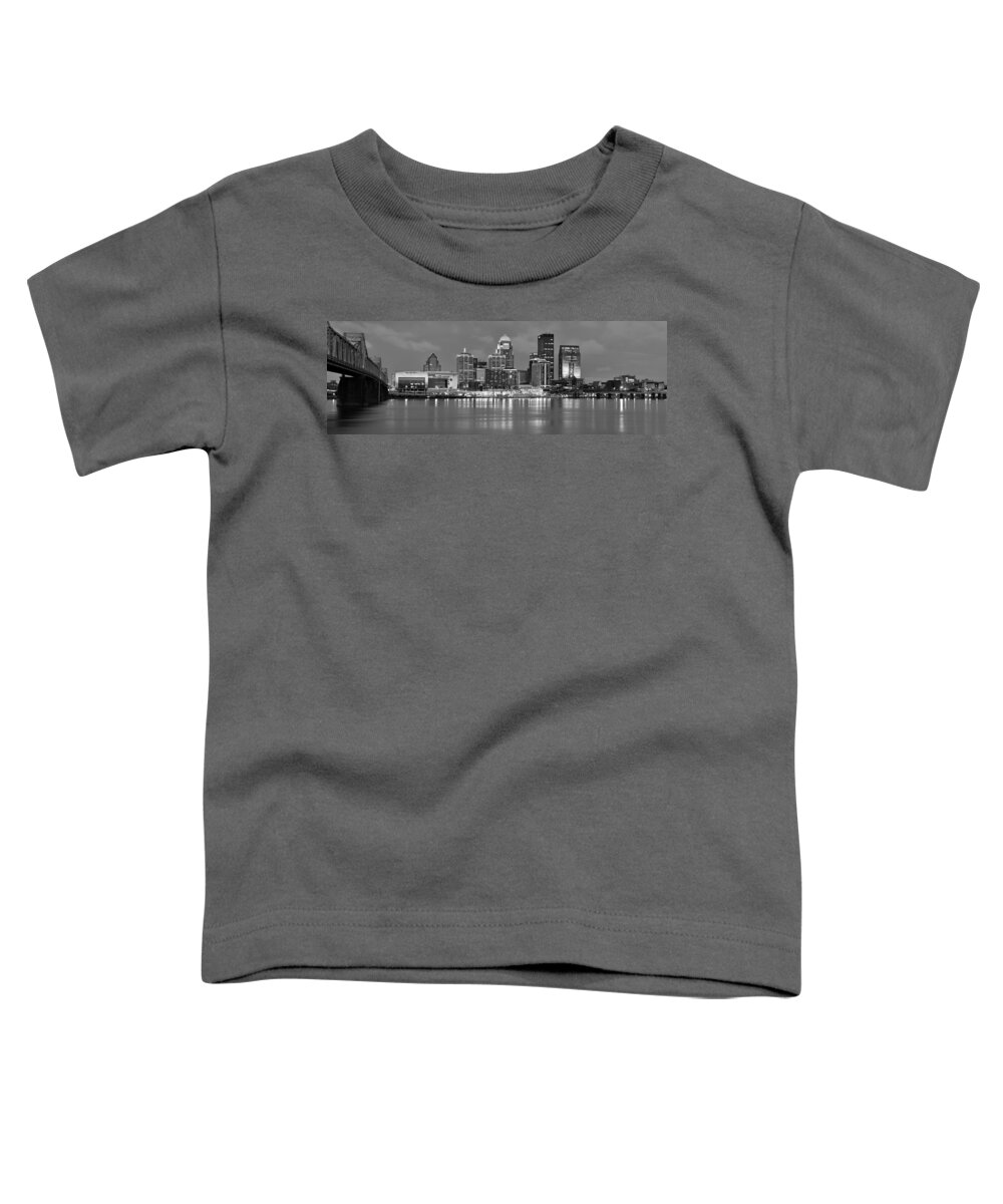 Louisville Skyline Toddler T-Shirt featuring the photograph Louisville Skyline at Dusk Sunset BW Black and White Panorama Kentucky by Jon Holiday