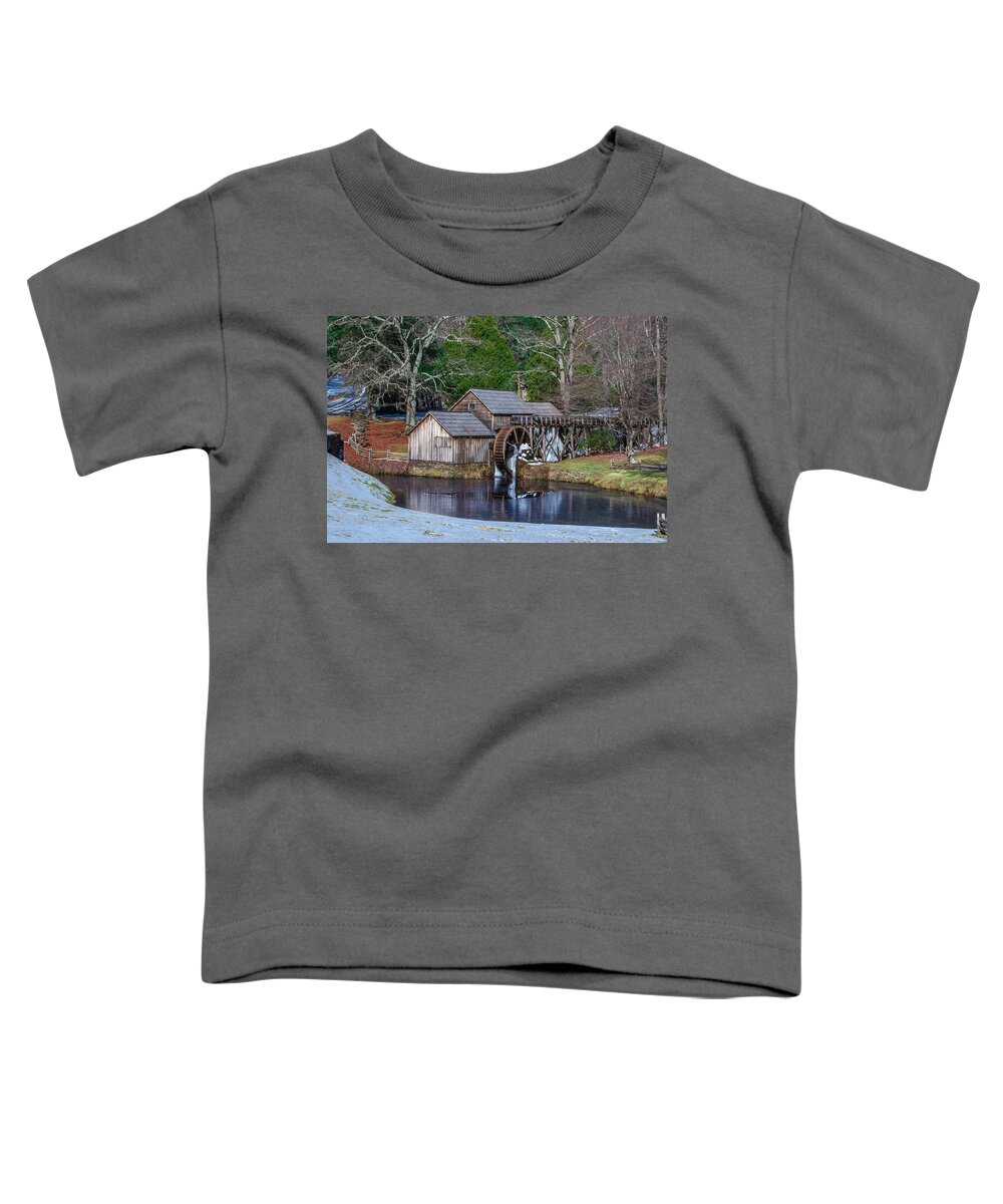 Mabry Mill Toddler T-Shirt featuring the photograph Mabry Mill in Winter by Mary Almond
