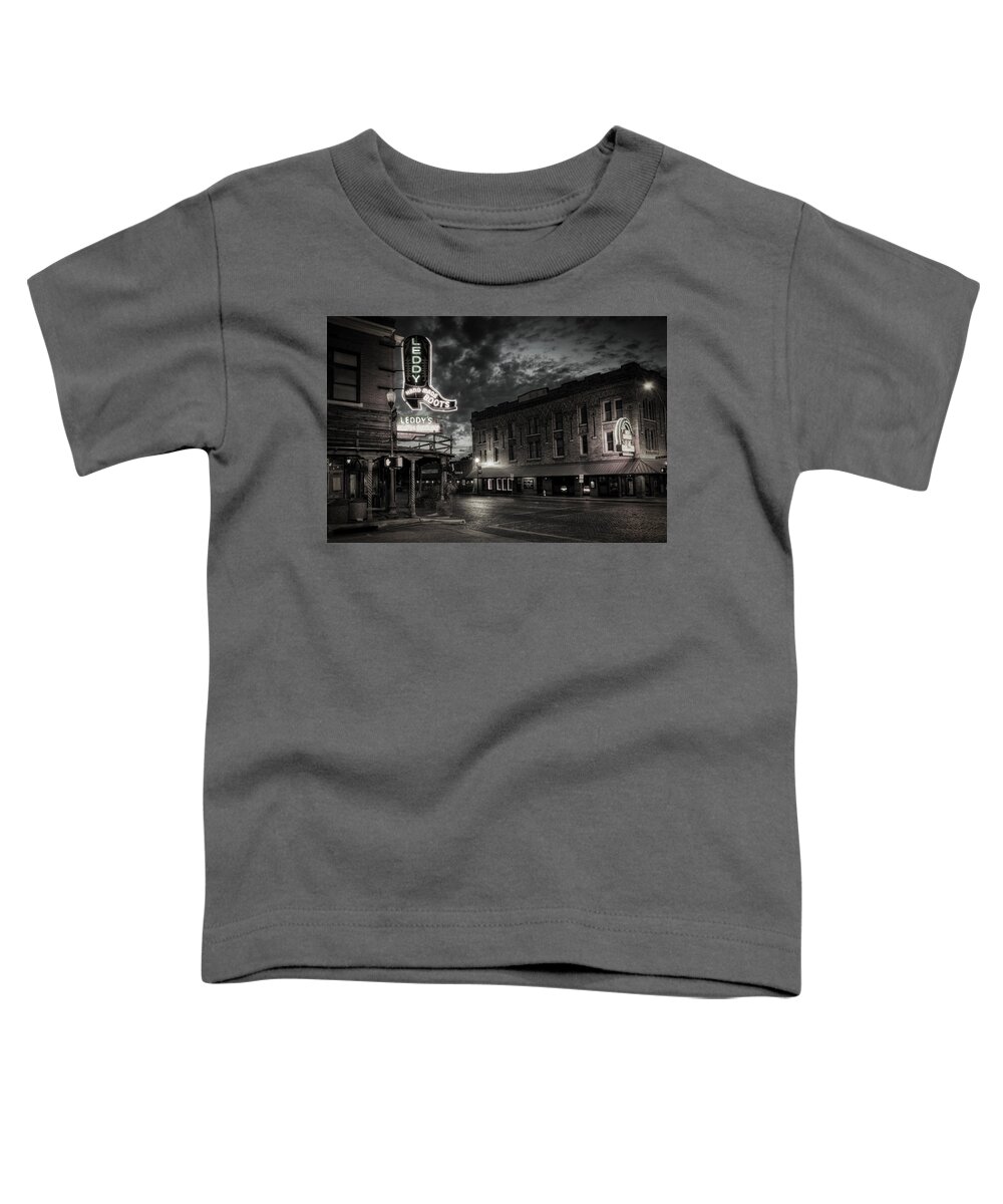 Fort Worth Toddler T-Shirt featuring the photograph Main and Exchange BW by Joan Carroll