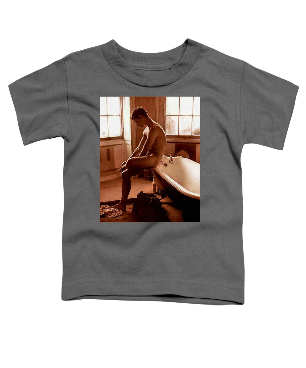 Naked Man Toddler T-Shirt featuring the painting Man and Bath by Troy Caperton