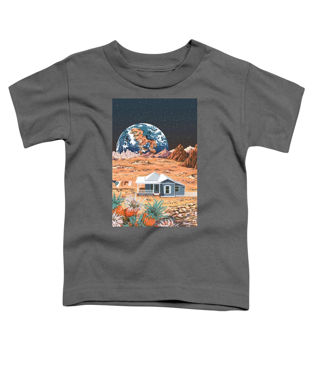 Outer Space Silkscreen Toddler T-Shirt featuring the drawing Man on the Moon by Anne Gifford