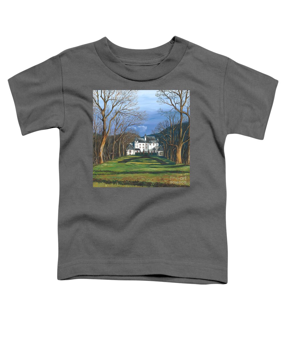 Landscape Toddler T-Shirt featuring the painting Mansion In The Woods by Margaryta Yermolayeva